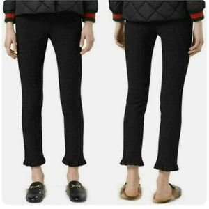 Gucci Mid-Rise Ruffled Hem Trousers in Black Size 0